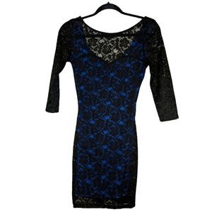 Mystic Black Lace and Blue Undertone Mini Dress, Size Small